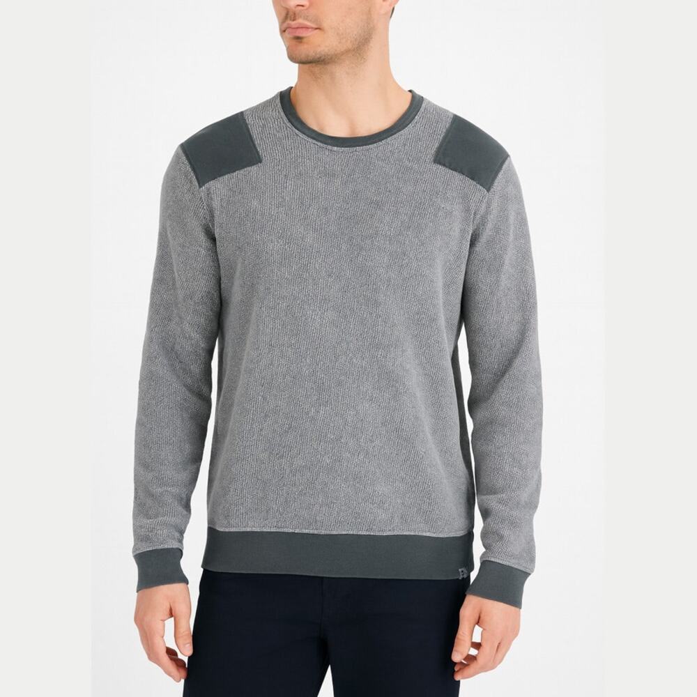 Loreak Mendian Gray Cotton Contrast Patch Crewneck Sweater Size L